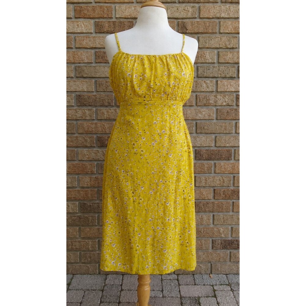 Sim & Sam Yellow Floral Tie Back Midi Dress - Size Small